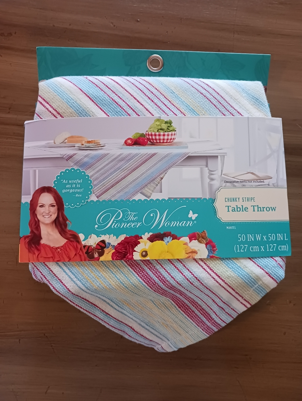 Pioneer Woman Chunky Stripe Tablecloth Throw 50 X 50 In NWT 100% Cotton